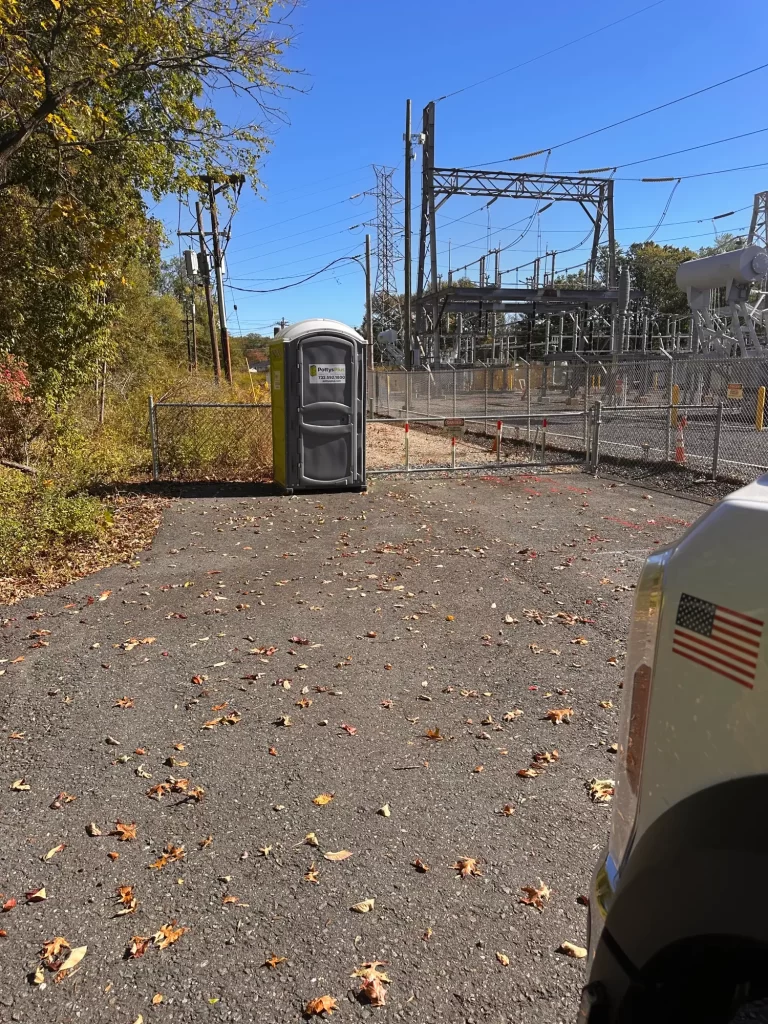 Single PottysPlus portable toilet at an urgent industrial site for emergency relief deployment